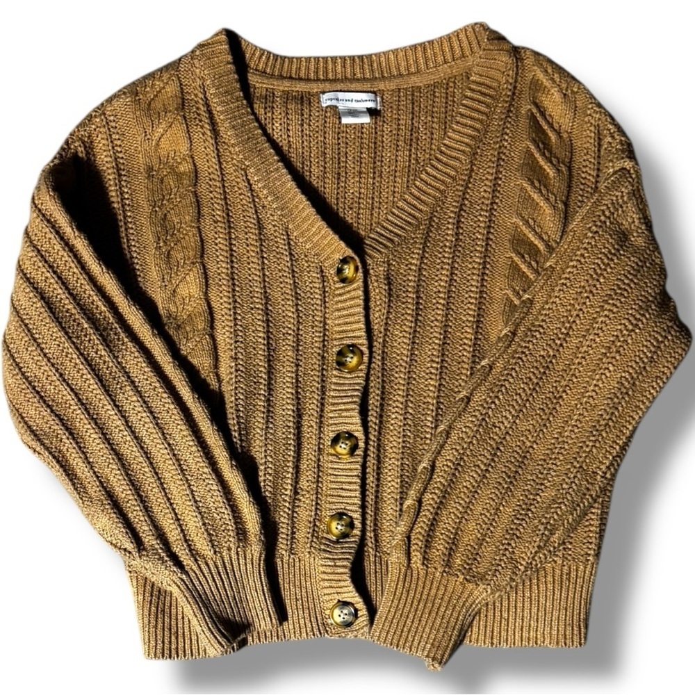 Cupcakes & Cashmere Tan Long Sleeve Button Down Cozy Cable Knit Cardigan - Picture 7 of 16